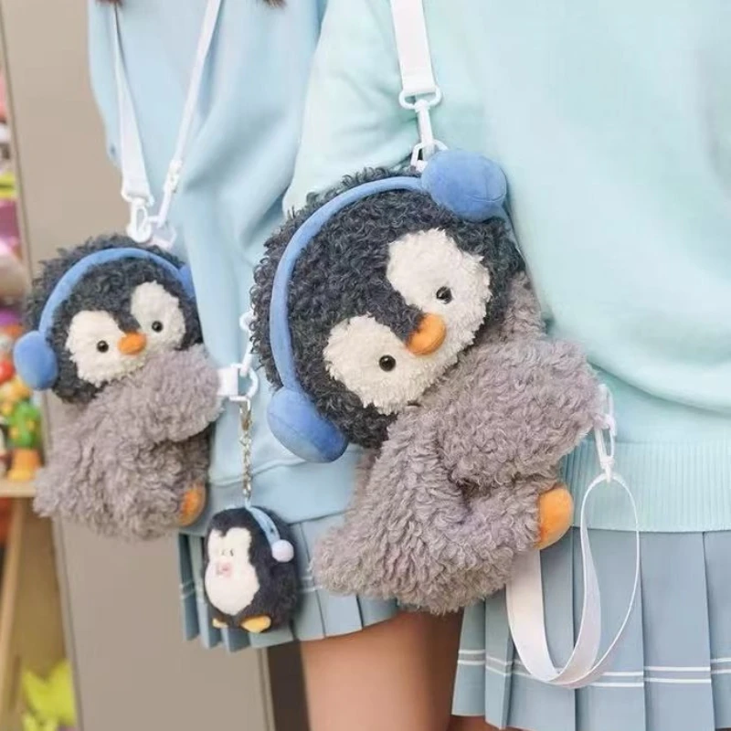 Penguin Plush Backpack Fluffy Curly Hair Animal Stuffed Doll Cute Things Lovely Skirt Decor Shoulder Bag Women Bag Birthday Gift