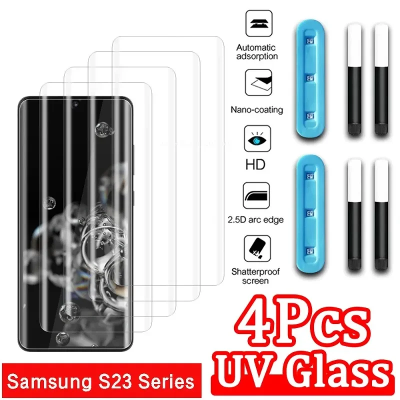 4 Uds vidrio templado UV para Samsung Galaxy S23 S24 S21 S22 Ultra Protector de pantalla para Galaxy Note 10 20 Ultra S10 8 9 20 Plus