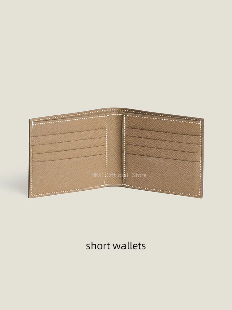 Genuine Epsom Leather Bifold Wallet, Handmade Saddle Stitch Wax Thread, Slim Square Short Wallet with Multiple Card Slots