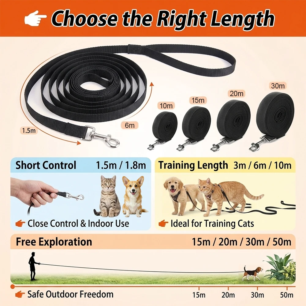 Nylon Hundeleine Katzenleine 1,5m-30m Extra Lange Trainingsleine für Kleine und Große Hunde Katzen Leichtgewichtige Kätzchen-Welpen-Führleine Haustierzubehör – Detail 1