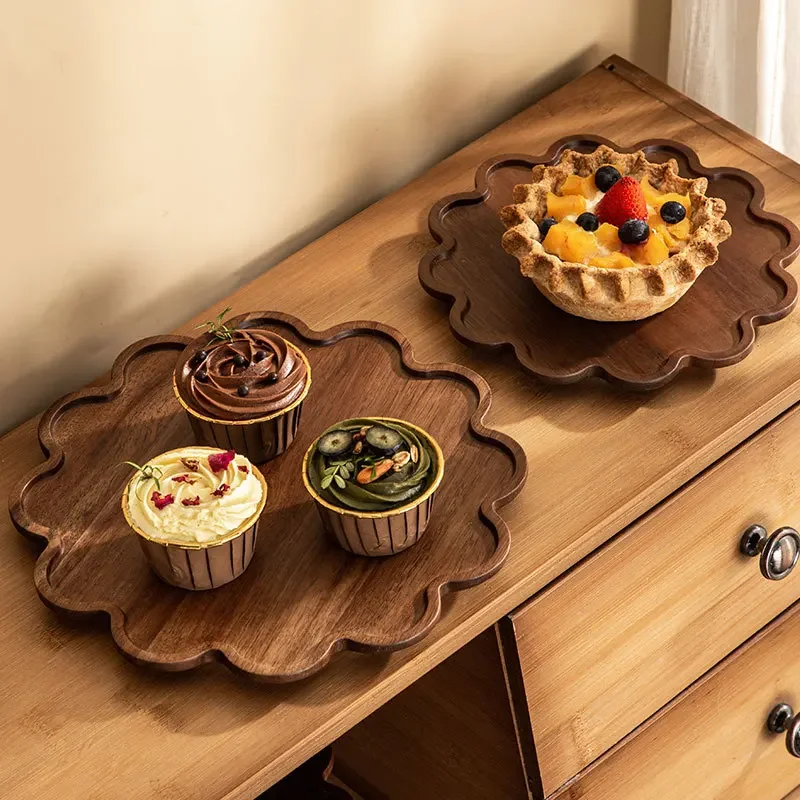 Cross-border retro wind wood products, desserts, coffee cakes, trays, solid wood trays, lace trays, fruit , sample producti