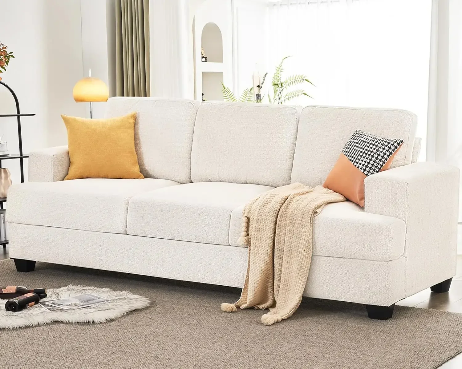 89 Inch Sofa, Comfy Sofa Couch with Extra Deep Seats, Modern Sofa, Couch for Living Room Apartment Lounge, Beige Chenille