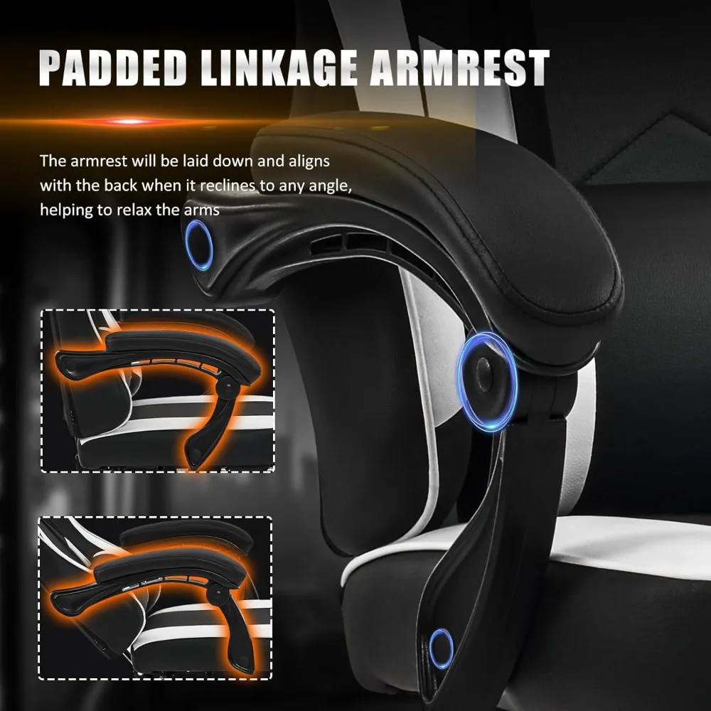 Gaming Chair with Footrest, Reclining Video Game Chairs for Adults with Lumbar Support, Linkage Armrests, Ergonomic Computer image 4