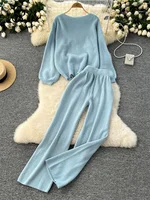 SINGREINY 2026 Winter Thick Women Suits Loose Sweater Tops+High Waist Wide Legs Long Pants Autumn Solid Causal Warm 2 Piece Sets - Image 6