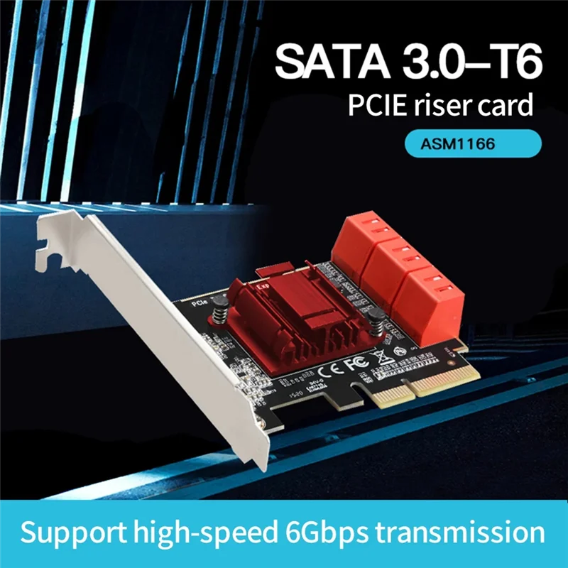 

AT82-Pcie To SATA Adapter Controller Controller Expansion Card ASM1166 For HDD SSD With 8Cm/12Cm Bracket