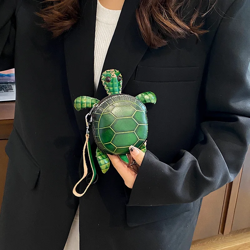 Genuine Leather Creative Turtle Coin Purse Cute Cartoon Student Children's Mini Cowhide Handmade Animal Short Wallet