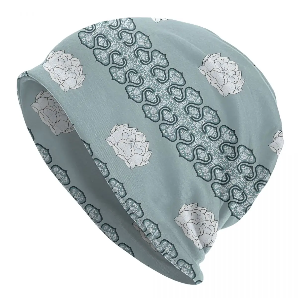 Teal Lotus Sweet Dreams China Tapestry Autumn Female Thin Beanies Double Used Warm Bonnet Hats