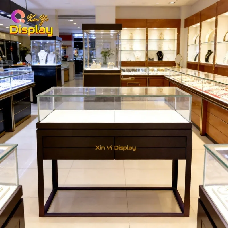 custom.Custom Factory Modern Glass Showcase Retail Jewelry LED-Lit Aluminium Metal Shop Fittings Display Jewelry Shopping Ma