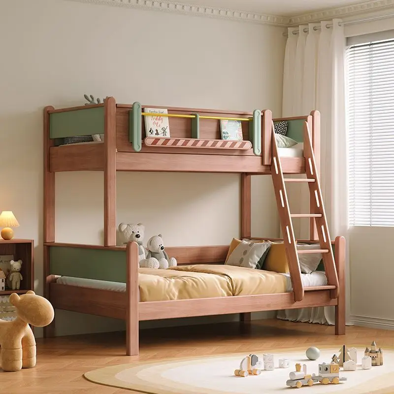Full solid wood upper and lower beds High and low beds Bunk beds Bedroom Double bed Multifunctional rubber wood bed Mother