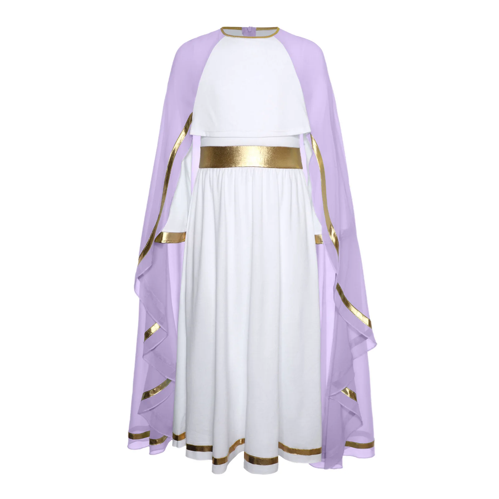 

Kids Girls Virgin Mary Costume Set Patchwork Dress with Cape & Ruffles Christmas Nativity Play Outfit for Church Events Roleplay