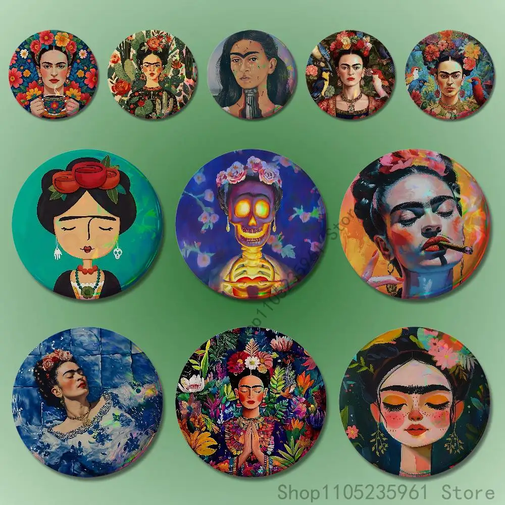 

F-FridaES Design K-KahloS Badges 25 32 44 58 75 mm Round Cosplay Pin Fans Collect Friends Gifts Brooch Souvenir Custom