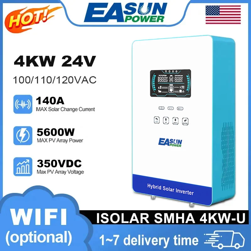 EASUN POWER 4KW 110V Off Grid Hybrid Inverter 5600W 24V 140A MPPT Inversores Pure Sine Wave Solar Power Inverter 6.25 Inch LCD