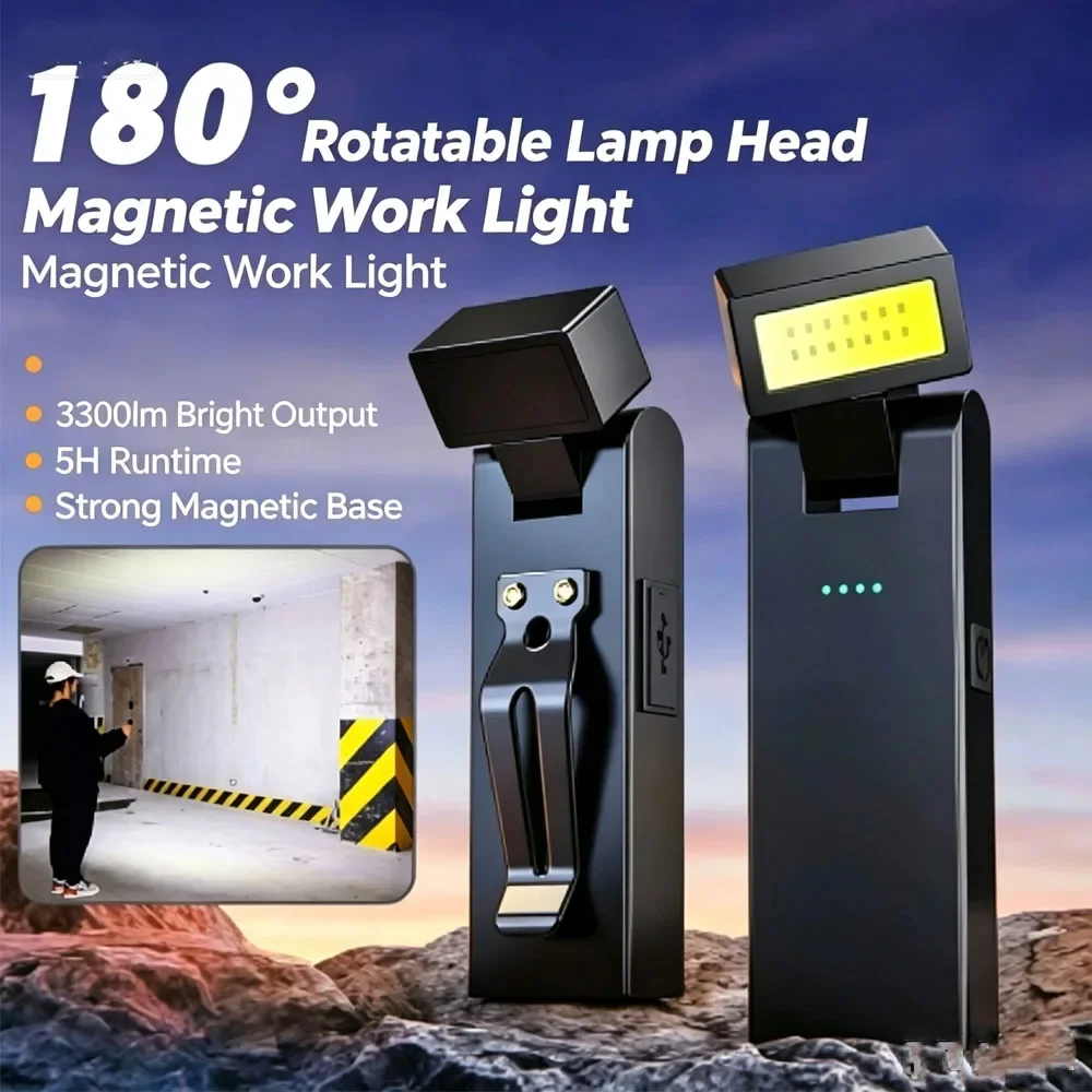 Rechargeable Magnetic COB Work Light Portable Mini Flashlight Strong Magnet Torch for Car Repair Emergency Camping Night Lamp