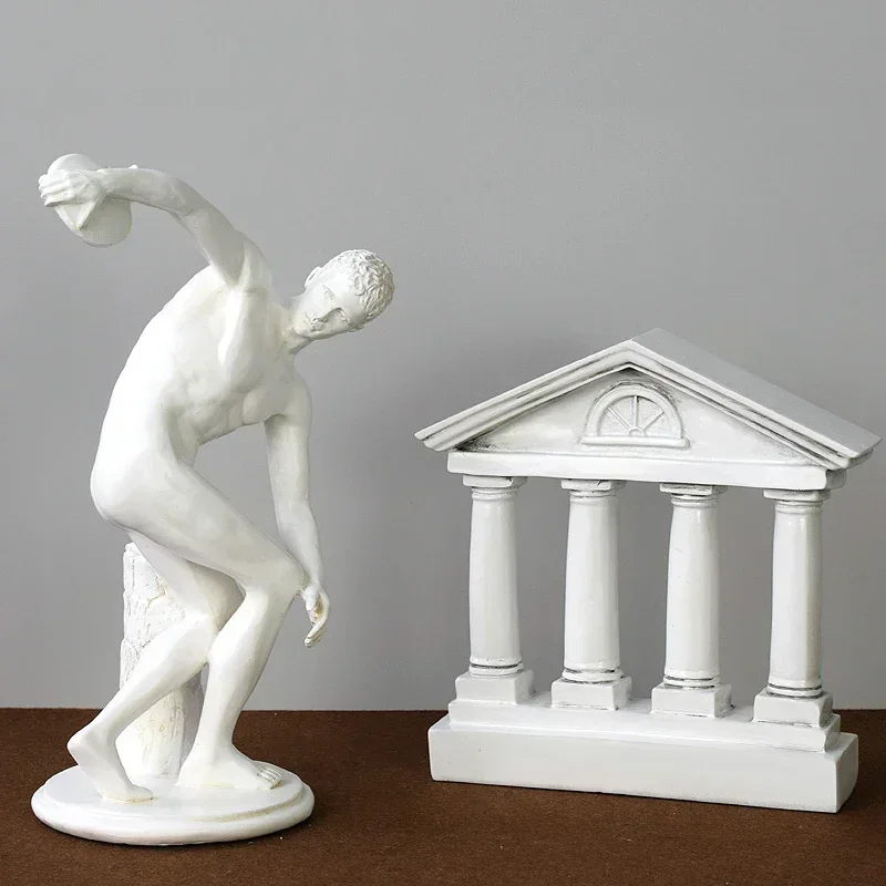 European Resin Discus Thrower Male Sports Athlete Statue Ornaments Home Livingroom Furnishing Decoration Office Figurines Craft