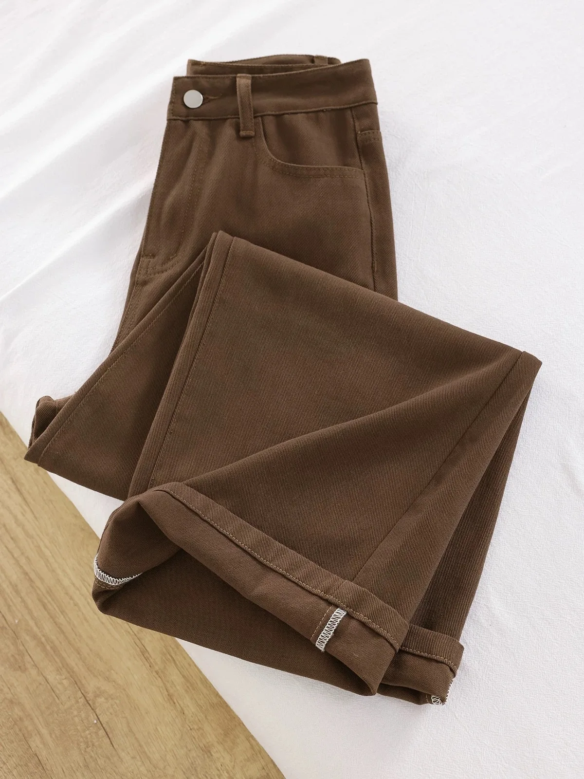 

Весенне-осенние джинсы кофейного цвета для мужчин, однотонные широкие брюки на молнии, американские повседневные модные свободные джинсовые брюки в стиле ретро