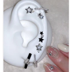 Pendientes de aro de estrella de cristal de circón Vintage para mujer, pendientes de Metal de Color plateado, joyería estética, accesorios de boda