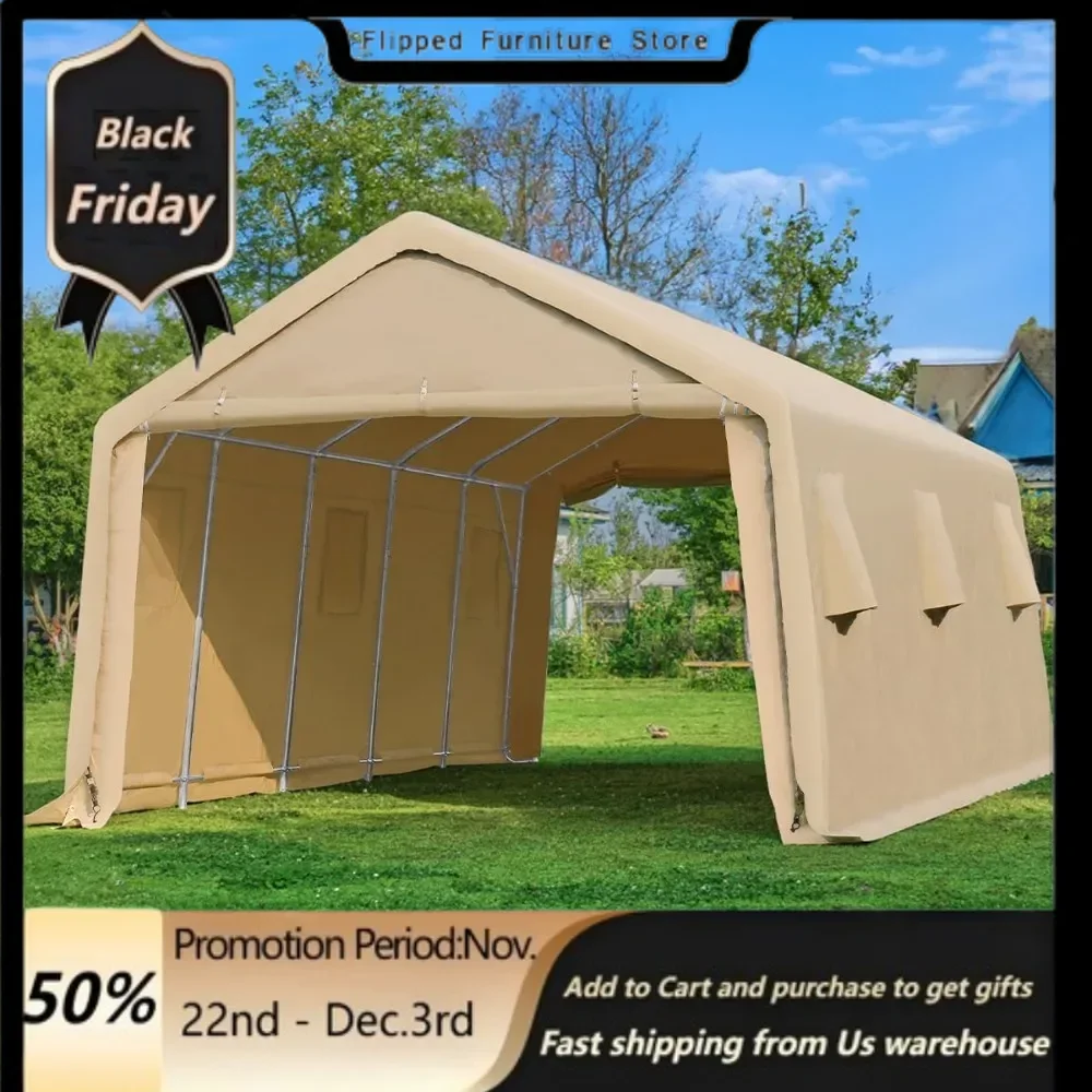 13x20 ft Garage Tent Carports with 2 Roll up Doors & Vents Outdoor Portable Storage Shelter for Vehicle Truck Boat Anti-UV Snow