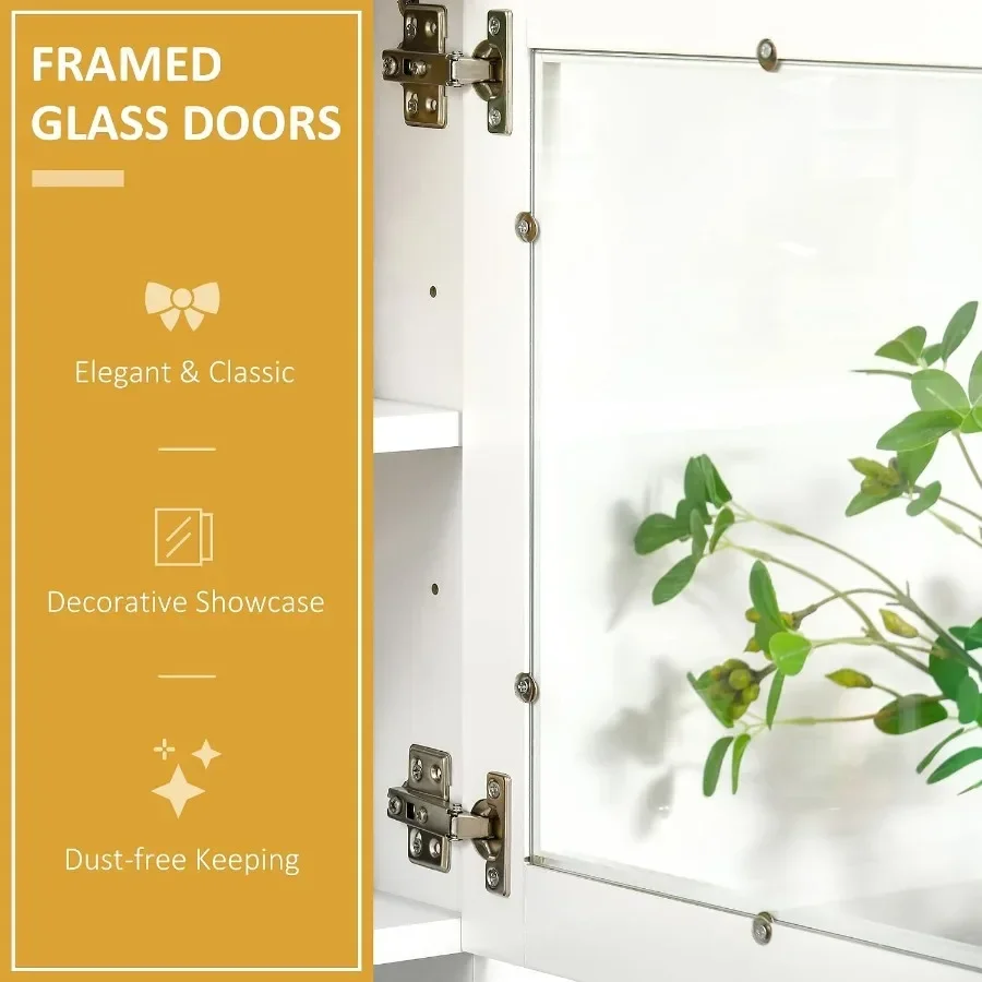 67 Pantry Cabinet Kitchen Hutch for Storage, White MDF with Tempered Glass Doors and Soft-Close Drawers - view 5