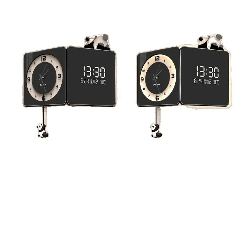 Orologio ad angolo Panda semplice orologio da parete ad angolo bifacciale per soggiorno 2025 nuovo calendario perpetuo orologio elettronico da appendere alla parete