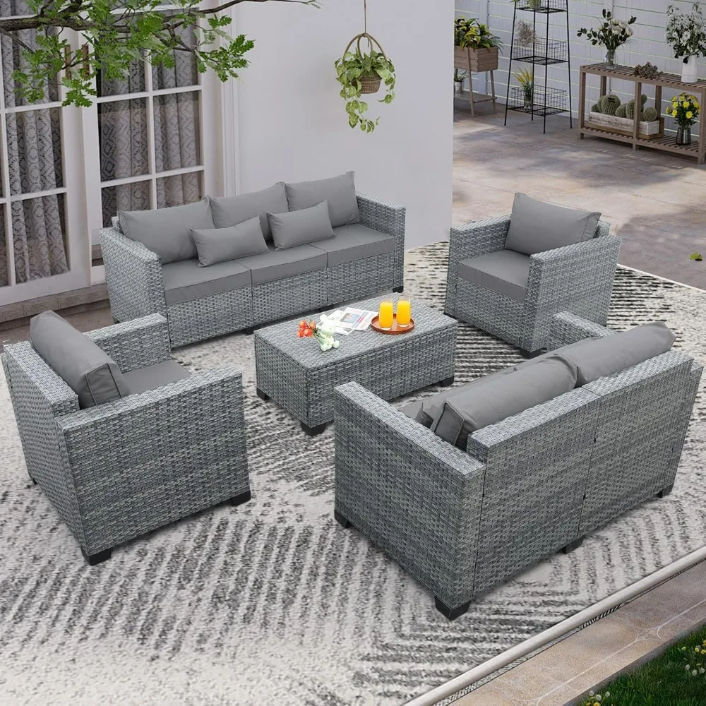 

Wicker Patio Furniture Sets Outdoor Conversation Set, PE Rattan Sectional Sofa Couch with Storage Table and Non-Slip Cushions