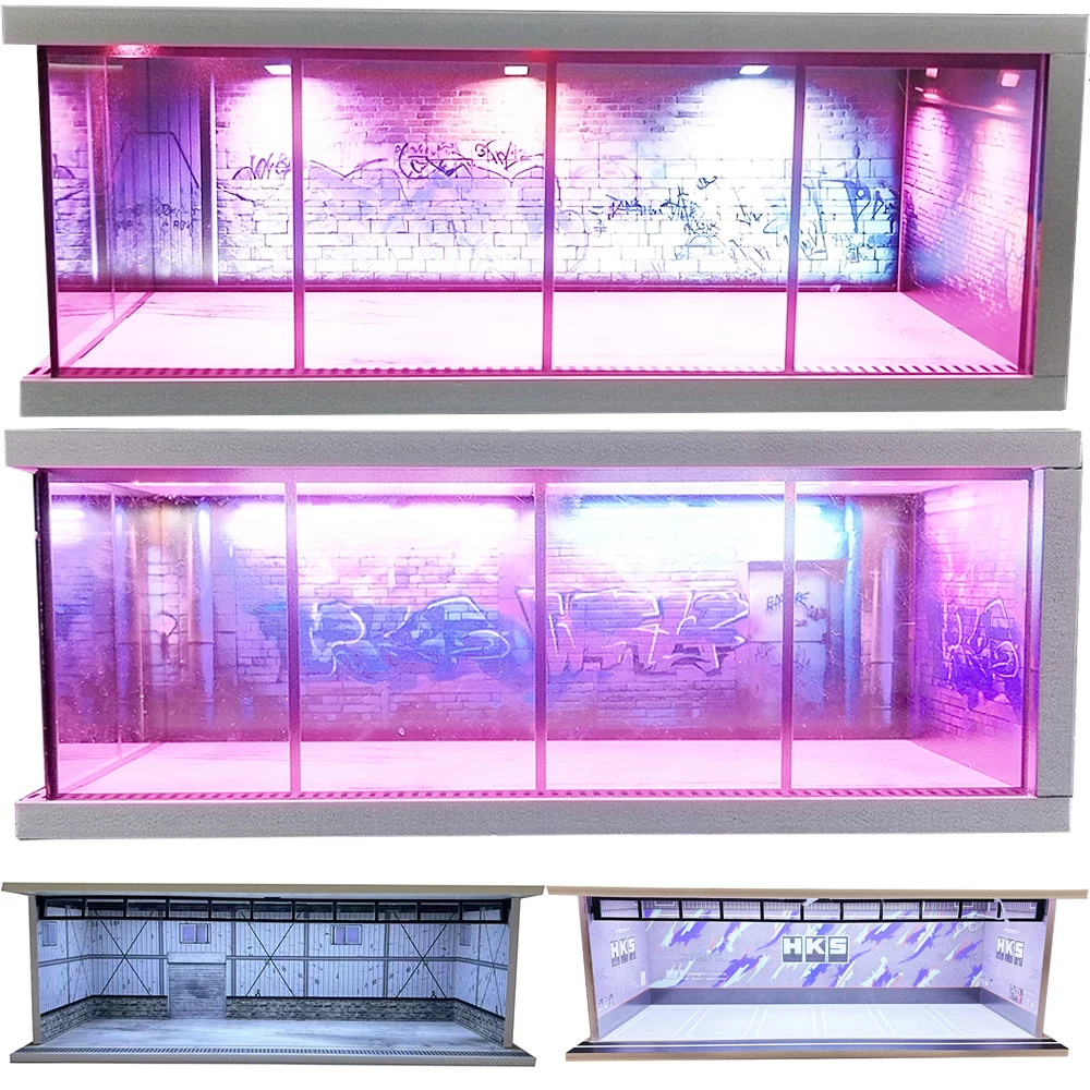 

Витрина для моделей автомобилей масштаба 1/64 с LED-подсветкой, сборная диорама-гараж, парковочная сцена, демонстрационный стенд для коллекционных моделей