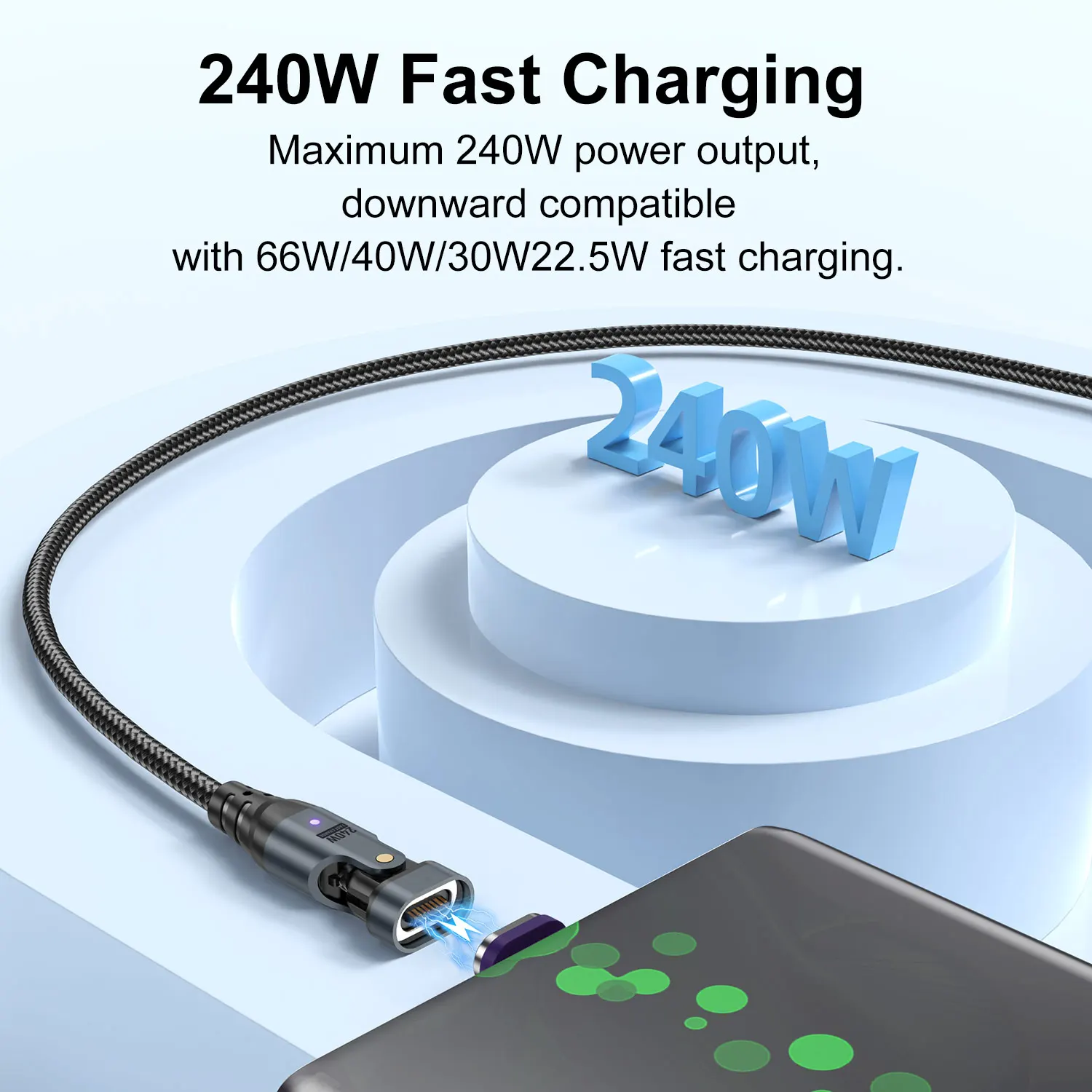 240W Magnetic Charging Cable USB C Cable PD3.1 5A Fast Charging Magnetic Phone Charger Cord for Samsung Xiaomi Huawei Micro