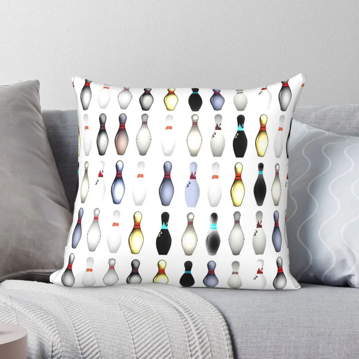 Bowling Pins Sport Pillowcase Polyester Linen Velvet Printed Zip Decorative Pillow Case Car Cushion Case