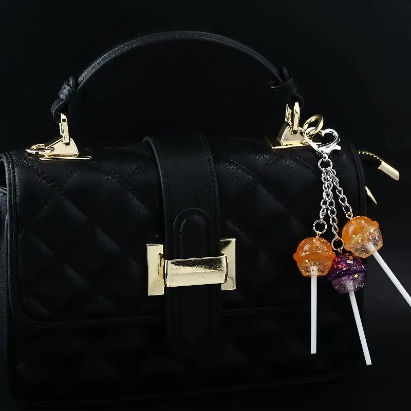 1 قطعة شفافة الراتنج كيس الحلوى قلادة محاكاة مصاصة المفاتيح السيدات اكسسوارات هلام اللون حلوى صغيرة حلقة رئيسية هدية