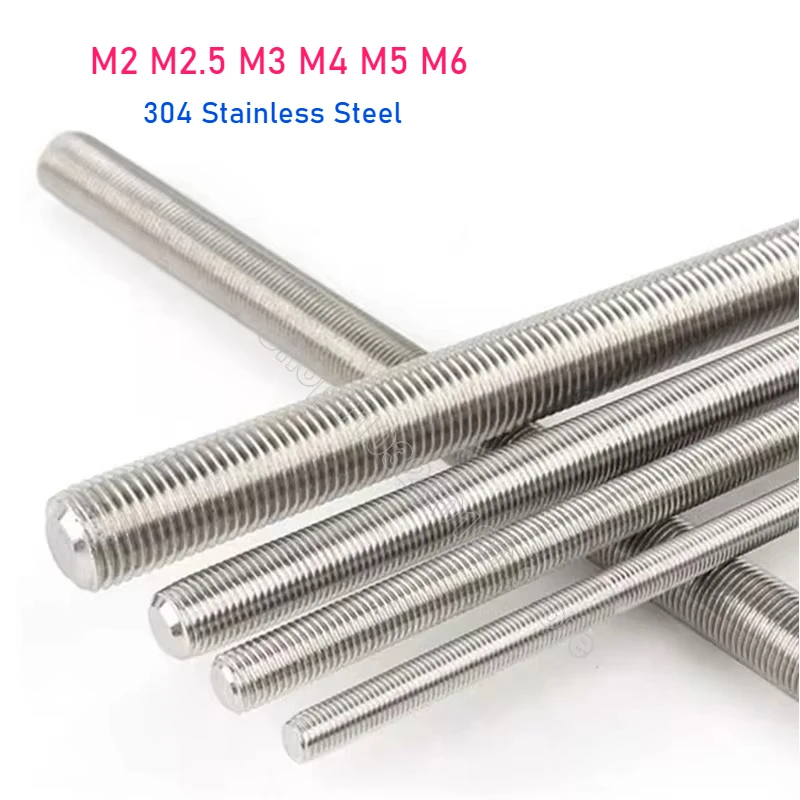

M2 M2.5 M3 M4 M5 M6 304 Stainless Steel Full Threaded Rod Fully Metric Thread Rods Shaft Bar Screws Length 16mm-500mm
