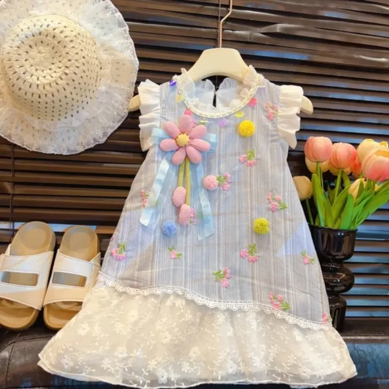 

Girls' summer dress, new summer style, stylish sleeveless princess dress for baby girls, sweet and cute dress