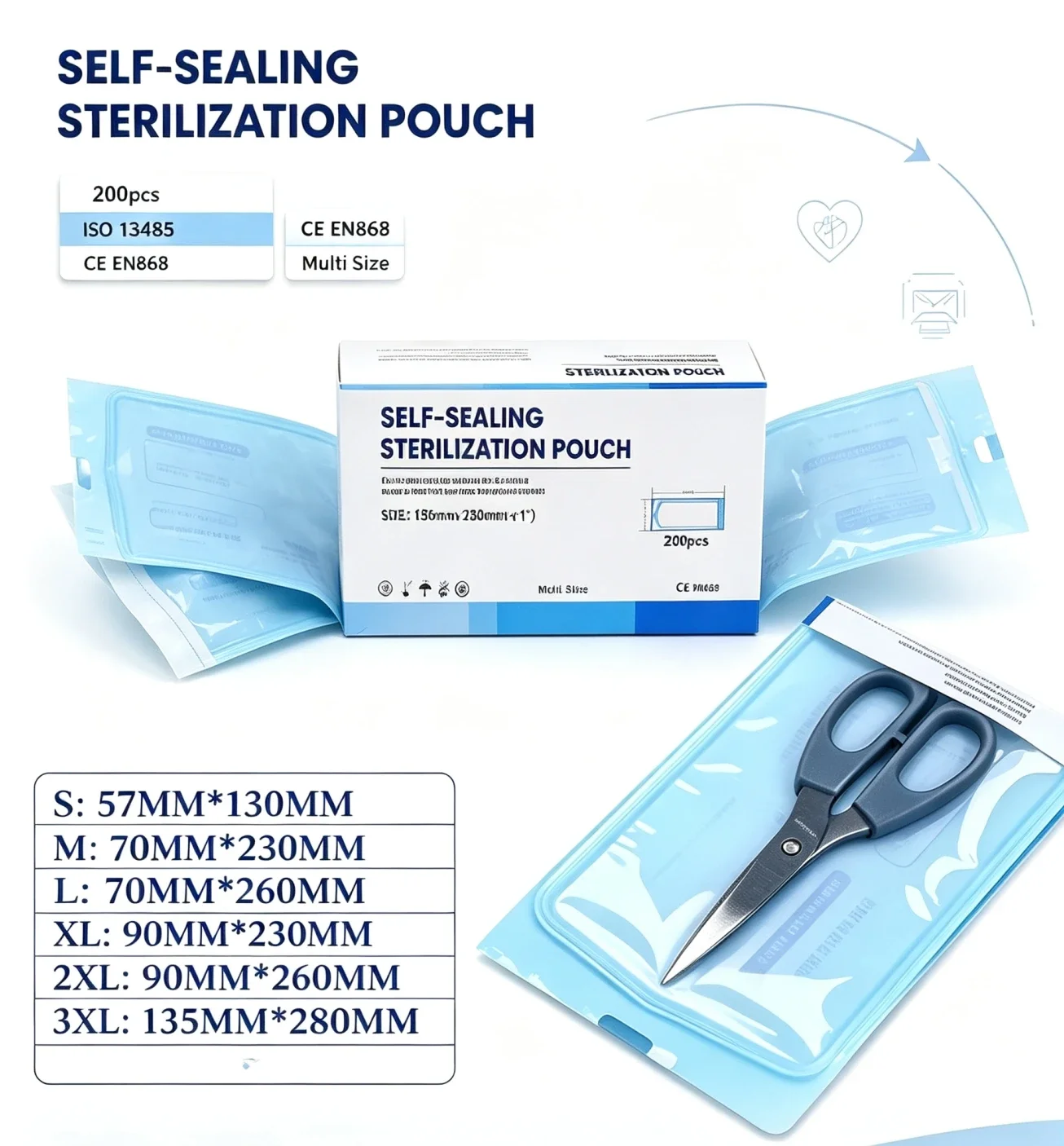 200pcs/bag Self-sealing Sterilization Pouches Bags 5 Sizes Medical-grade Bag Disposable Nail Art Tattoo Accessories