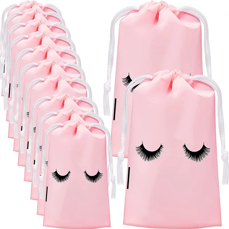 20Pcs Lash Bags for Clients Pink Drawstring Aftercare Bags Eva Plastic Eyelash Extensions Makeup Cosmetic Travel Pouch