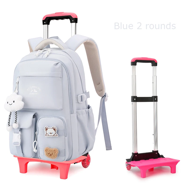 dengan Roda Anak Ransel Beroda Tahan Air Tas Sekolah Siswa Ransel Bergulir Tas Troli Anak Ransel Sekolah Anak Perempuan