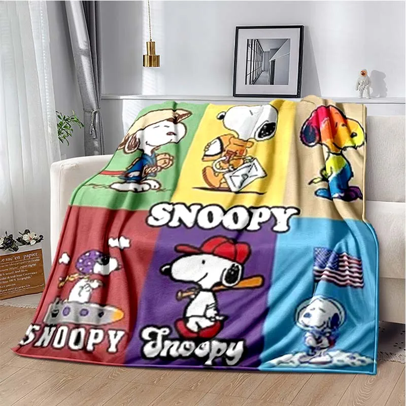 HD Cute Snoopy Cartoon Printed Plush Blanket Home Sofa Bed Children's Office Portable Picnic Warmth Portable Gift Blanket