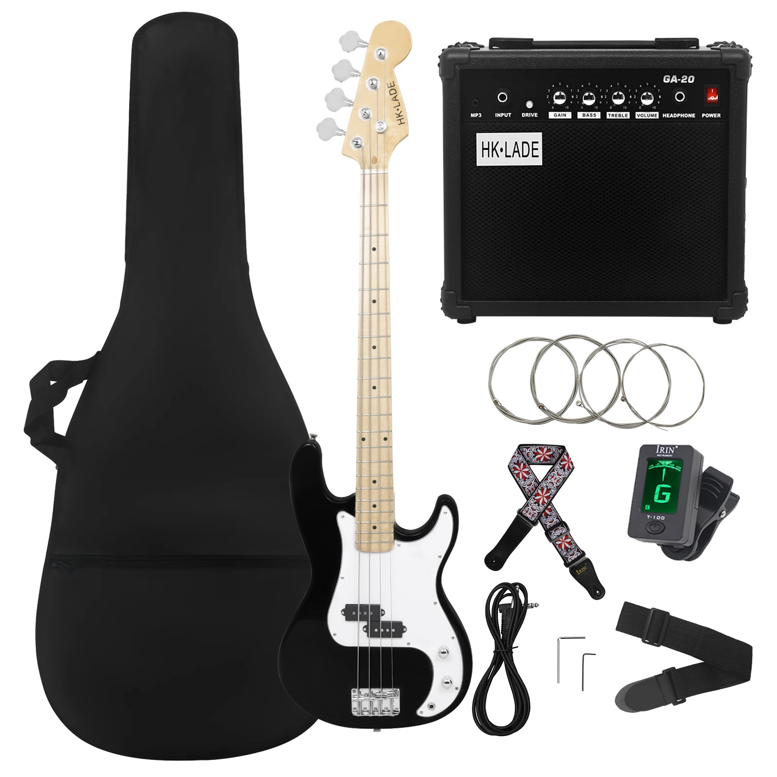 HK·LADE 4 Strings 20 Frets Bass Guitar Maple Body Neck Electric Bass Guitar Guitarra With Amp Bag Strap Tuner Guitar Accessories