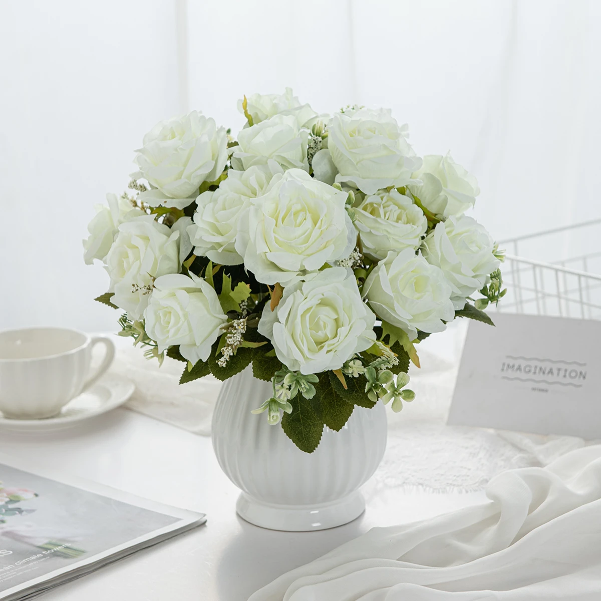 Künstliche Blumen, Seidenrosen, Heimvasen-Dekoration, Garten im Freien, Valentinstag, Hochzeitsstrauß, Brautparty, Fotografie-Requisiten