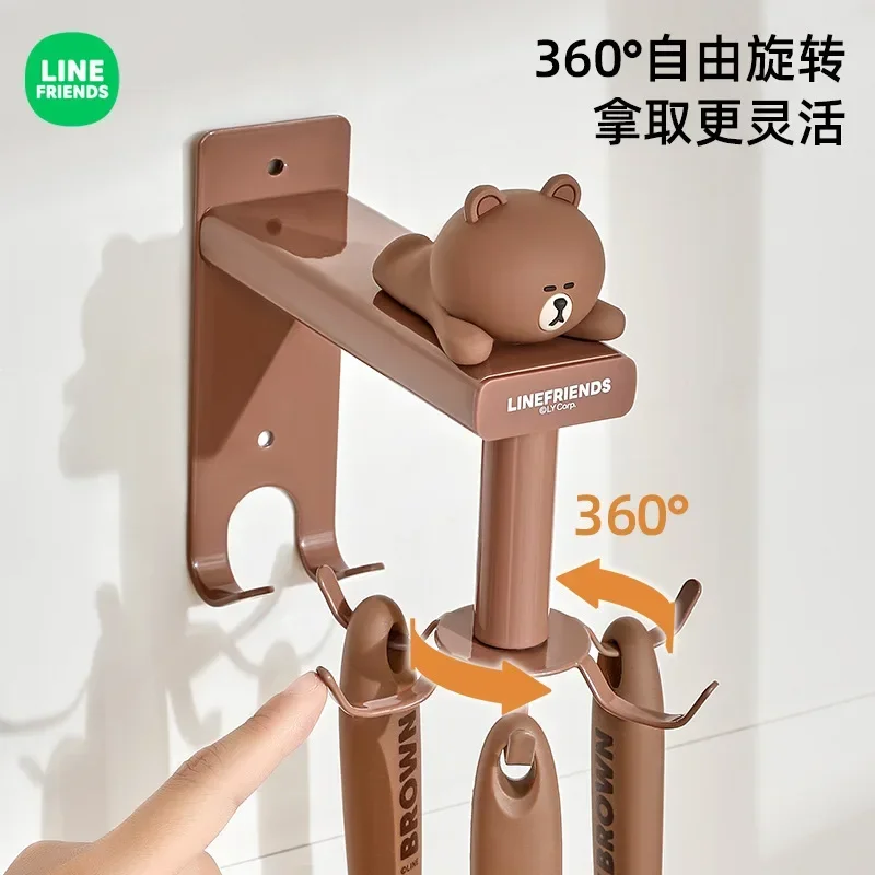 LINE FRIENDS Scaffale di stoccaggio a parete per uso domestico dei cartoni animati Scaffale di stoccaggio per spatole per utensili da cucina marrone