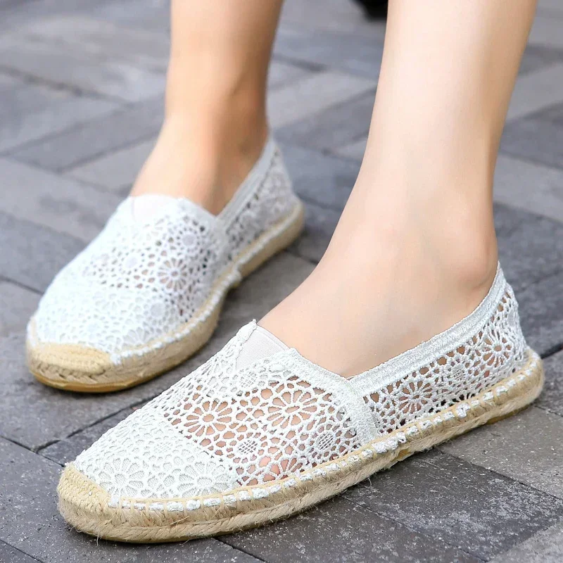 

Woman Shoes Summer Espadrilles Hollow Mesh Surface Sneakers New Breathable Fisherman Footwear Men Slip on Loafers Large Size 40