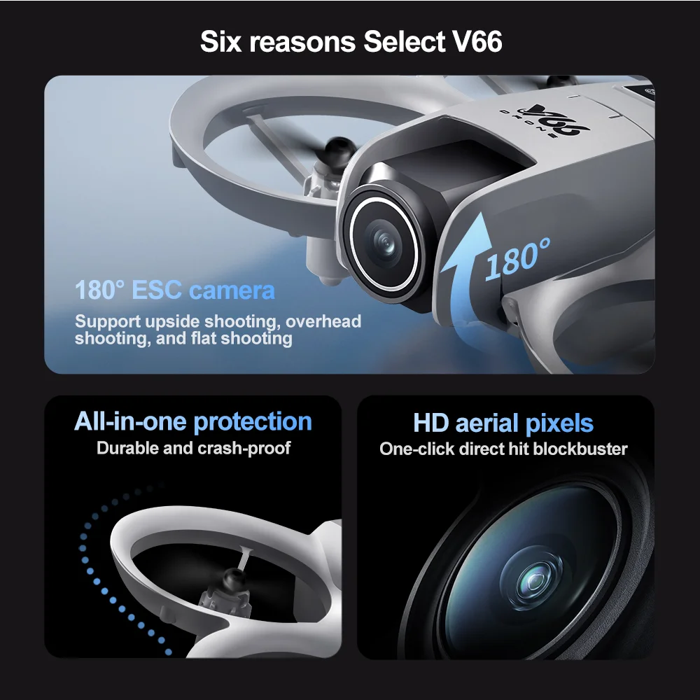 V66 Mini 4K HD Drone 180° Wide Angle Camera WiFi FPV ntelligent Obstacle Avoidance Optical Flow Positioning Drone RC Quadcopter