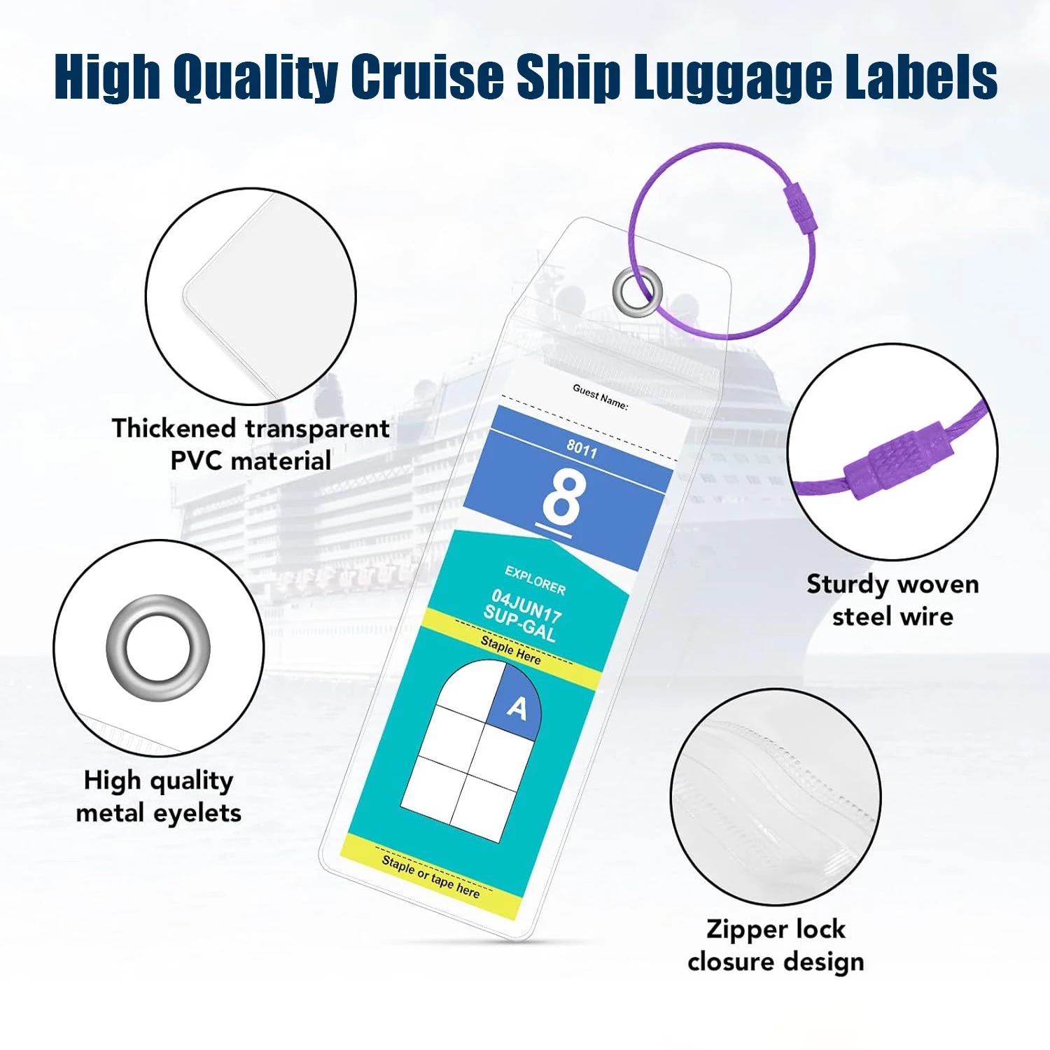 8PCS Cruise Luggage Tags, Clear Luggage Tag Suitable for All Royal Caribbean and Celebrity Cruise Ships, Reusable Luggage Tags H