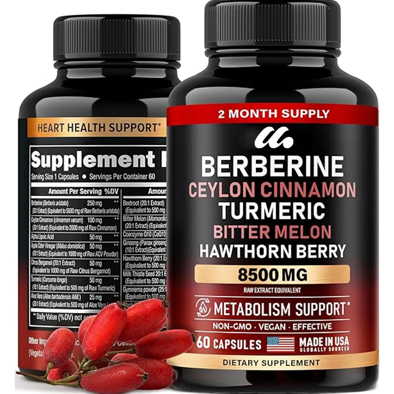 

Berberine | Цейлонская Корица | Уксус яблочного сидра ACV | Коэнзим Q10 | Ягоды боярышника с альфа-липоновой кислотой, 60 капсул