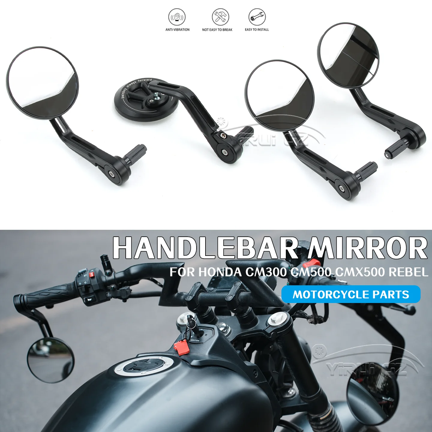 Motorcycle Rearview Handlebar Rearview Mirror Retro Handlebars Side Mirror FOR Honda CM300 CM500 CMX500 Rebel CM300 CM500 CMX500
