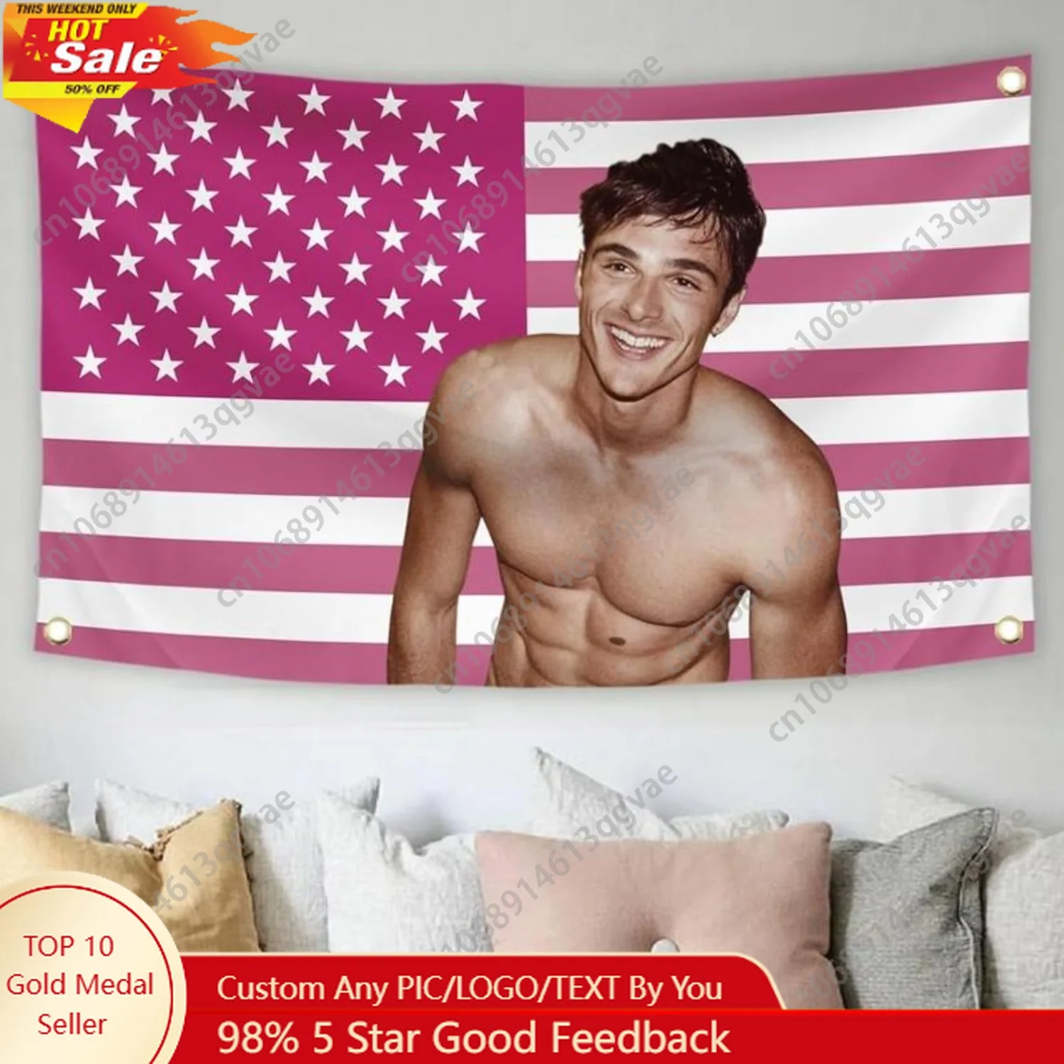 

Jacob Elordi American Jacob Pink Tapestry Flags with Brass Grommets Vivid Color and Fade Proof Decorations Custom Decoration