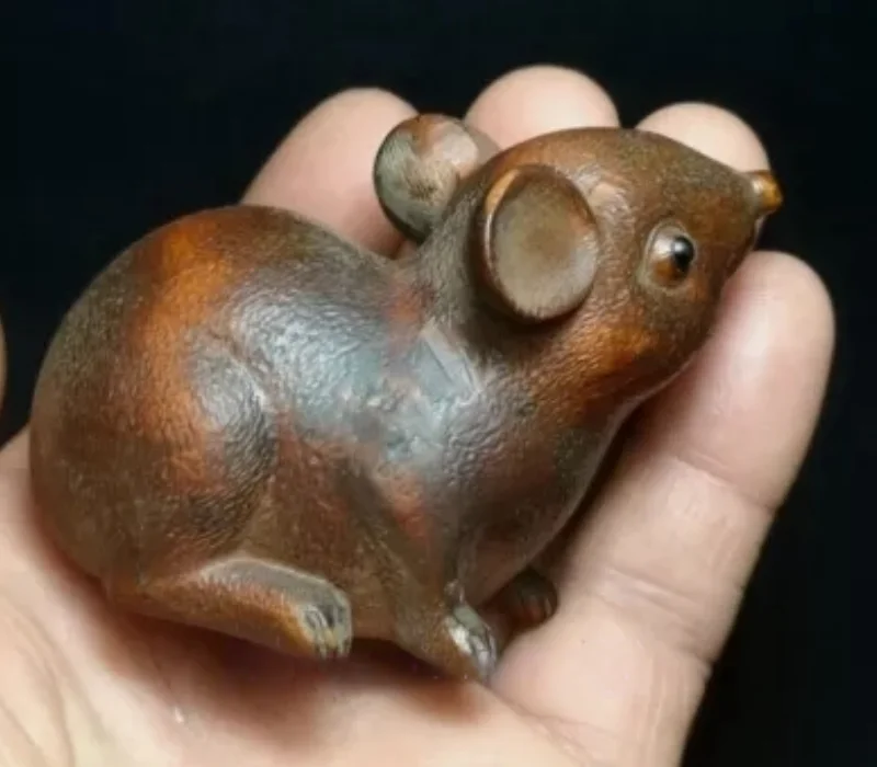 Japanese boxwood hand carved vivid mouse Figure statue netsuke collectable gift