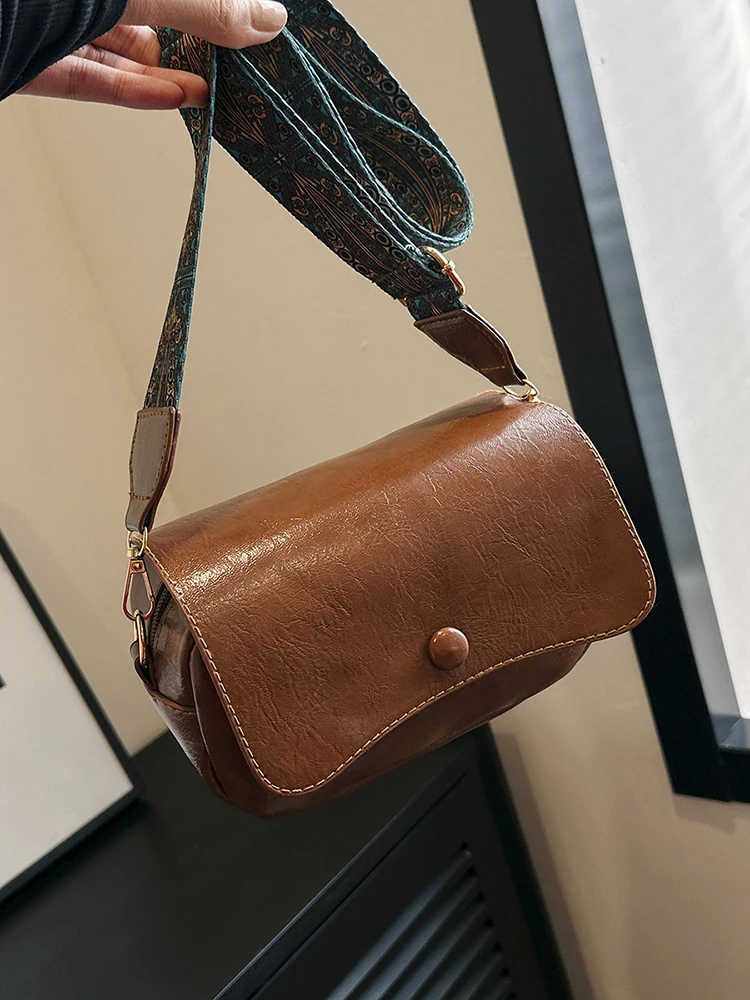 Simple Style Small Shoulder Bags For Women Solid Color Pu Leather Wide Strap Crossbody Bag Female Phone Purse Messenger Handbag