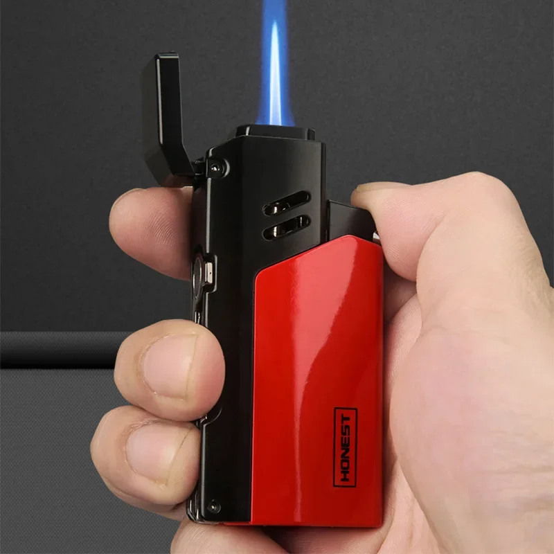 High-Power Direct Blue Flame Lighter Metal Multi-Functional Windproof Cigar Lighter Butane Gas Outdoor Cigarette Accessories