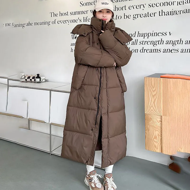 

New Winter Women's Korean Long Down Cotton Coat Detachable Hooded Parker Overcoat Female Thick Warm Quilted Jacket Trendy