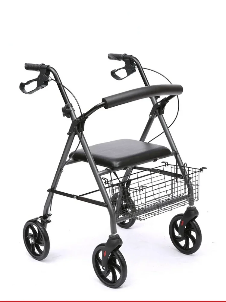 Four-Wheel Walkers for Seniors, Armrest Rehabilitation Trolley, Multi-Functional Mobility Aid, Comfortable Seating