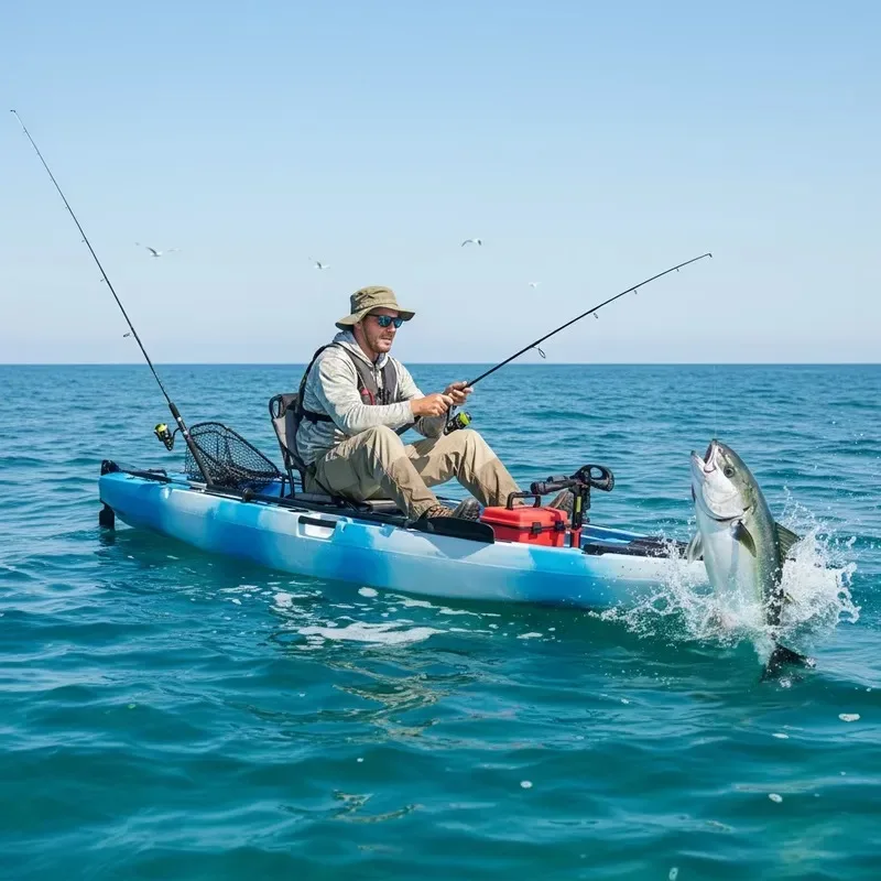 Single Person HDPE 12 Ft Pedal Kayak/Cano for Sea Ocean Fishing 3 Years Vicking with Sit and Rod Holder Plastic Material