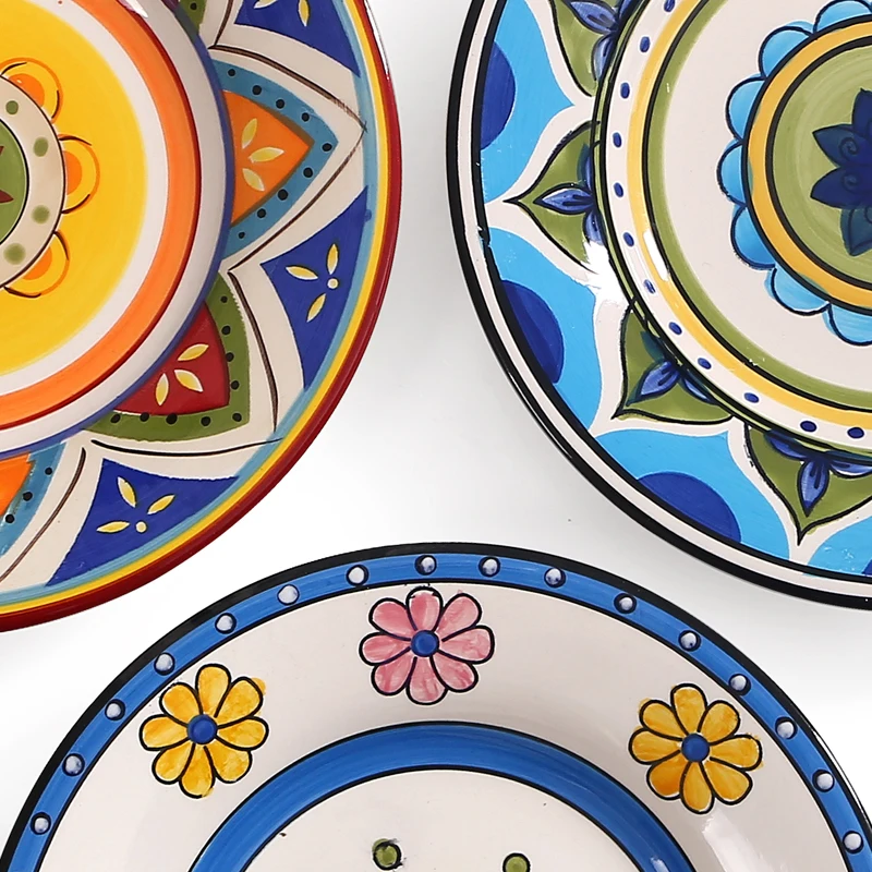 Hot Exotic Hand-painted Moroccan Italy Bohemian Style Dinner Plate 8.5 Inch Colorful Salad Plates Dining Decoration Plate